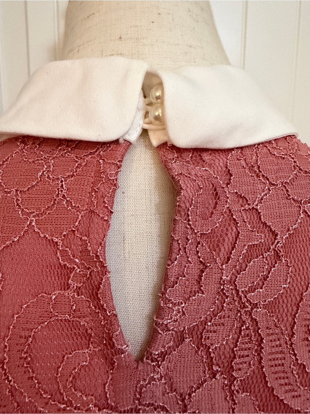 Karl Lagerfeld Dusty Rose Lace Blouse with Off White Peter Pan Collar Lg - Picture 8 of 14